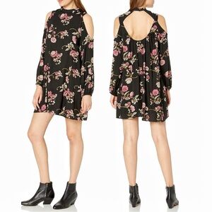 Angie Floral Cold Shoulder Mock Neck Mini Dress Large Boho Chic NEW